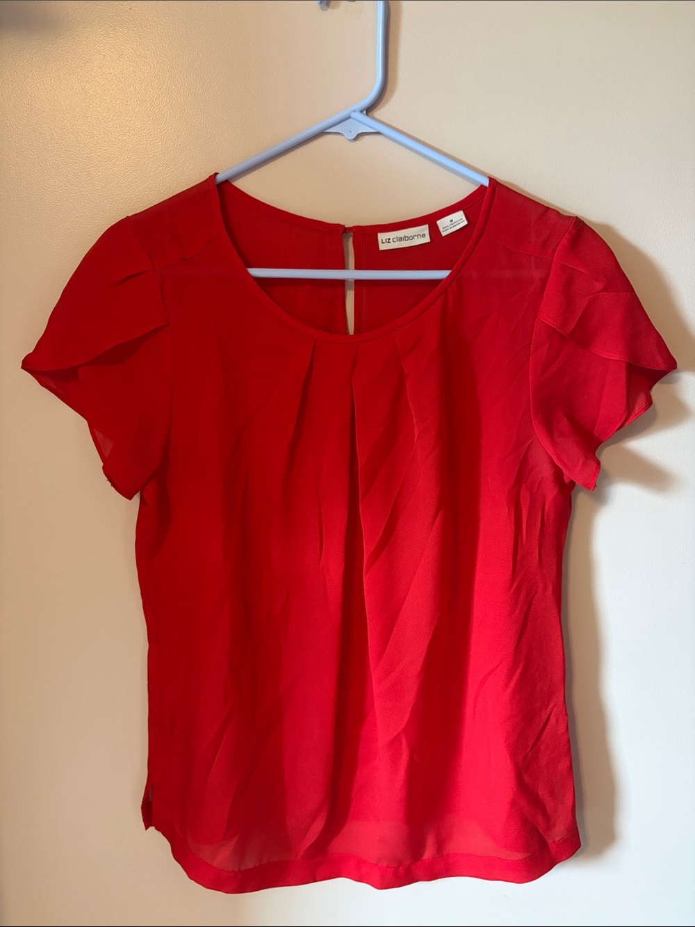 Liz Claiborne Red Short Sleeve Pleated Front Blouse